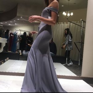 Grey off the shoulder prom dress